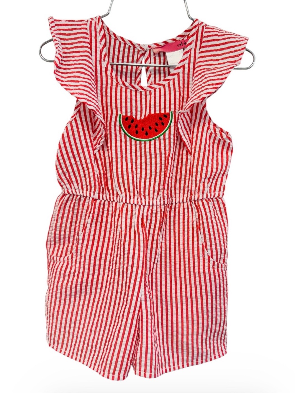 2 Hip Red & White Striped Watermelon Romper 3T